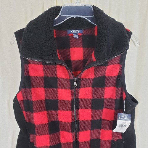 Chaps Ralph Lauren Buffalo Plaid Plush Sherpa Collar Fleece Zip Up Vest Womens M - Picture 2 of 9