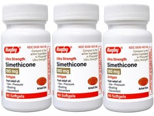 Rugby Ultra Strength Simethicone Gas Relief 180 mg, 60 Softgels Pack of 3