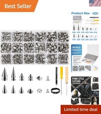 455PCS DIY Leather Craft Rivet Punk Spikes  Studs Kit- 12 sizes Metal Cone S...
