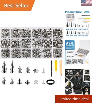 455PCS DIY Leather Craft Rivet Punk Spikes & Studs Kit- 12 sizes Metal Cone S...