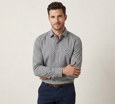 Tommy Hilfiger XL Long Sleeve Button Shirt Men Gray Geometric pattern Preppycore