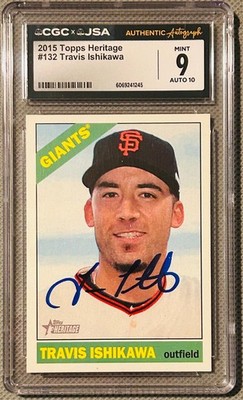 Travis Ishikawa signiert CGC 9 AUTO 10 2015 Topps Heritage #132 MLB keine PSA-Karte