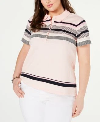 Tommy Hilfiger Plus Size Striped Polo Top 192114399573 1X RT $44.5