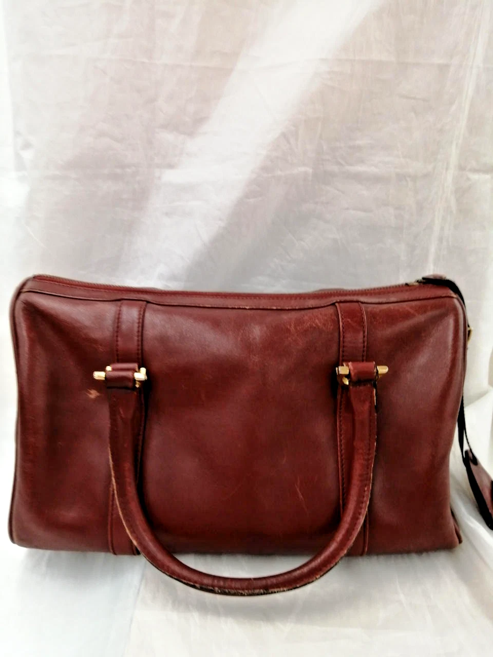 Must de Cartier Boston Bag Handbag Bordeaux 2C Logo Red w/ Authentic Card, Key