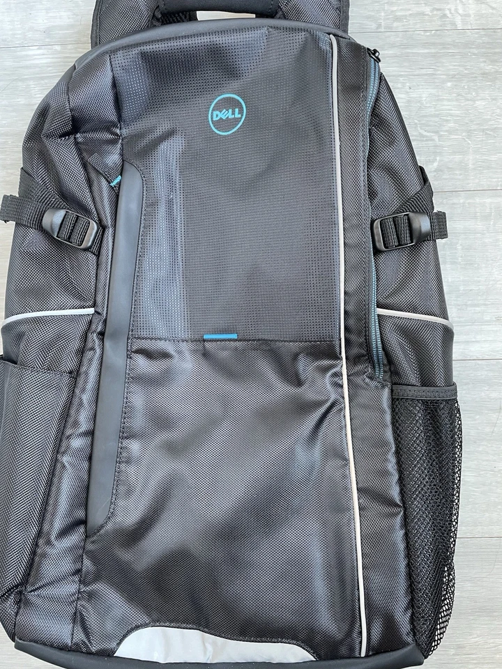 "Mochila para computadora portátil Dell negra azul detalles de cuero 19"" ligeramente usada urbana 2,0 original" Foto 2 de 4