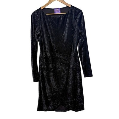 Curations Dress Womens S Black Crushed Velvet Wrap Long Sleeve Witchy Goth Y2K