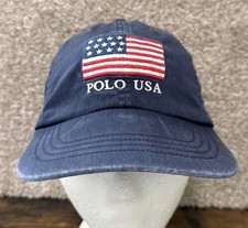 Polo Ralph Lauren Hat Mens OSFA Embroidered USA American Flag Strapback Cap Blue
