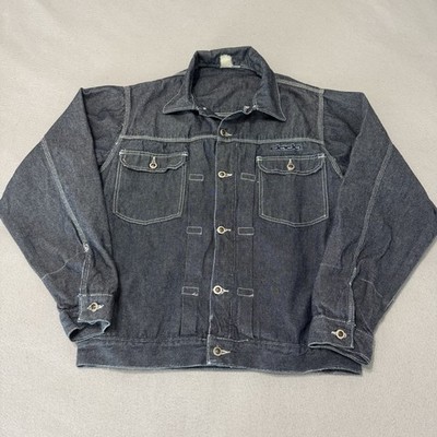 Damani Dada Denim Jacket Men's Large Jean Dark Wash Logo Buttons