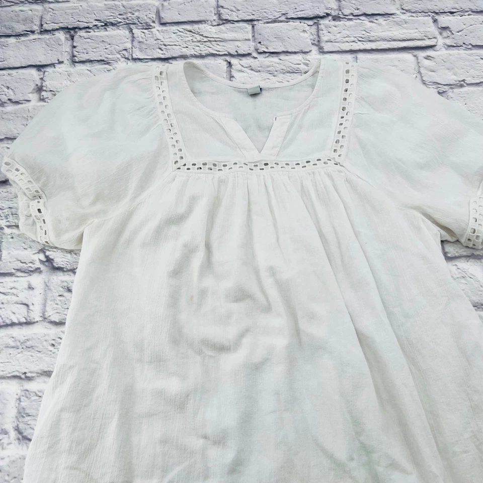 Antiguo Vestido Boho Midi Blanco Azul Marino En Niveles Volantes Crochet Ribete XL Algodón Ligero Foto 2 de 4