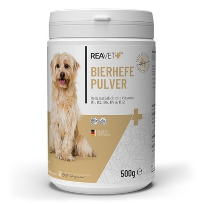 REAVET Bierhefe Pulver für Hunde & Katzen 500g - Rein natürlich mit B-Vitaminen