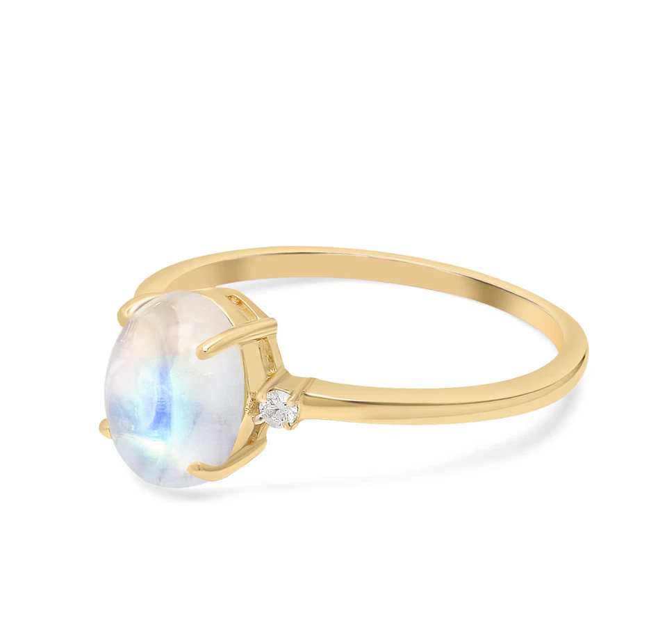 Anillo de compromiso piedra lunar anillo moissanita oro amarillo 9K anillo regalo para ella Foto 2 de 4