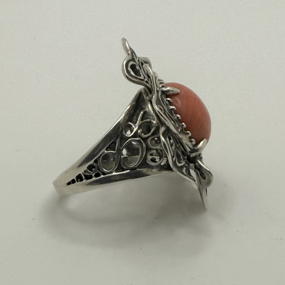 Anillo Carolyn Pollack Plata Esterlina Coral CP Diseño Firma Flor Talla 7.25 Foto 3 de 4