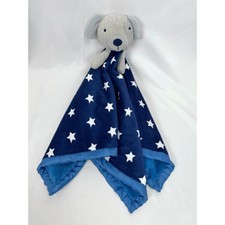 Cloud Island Blue Blanket Lovey Stars Gray Puppy Dog Satin Trim