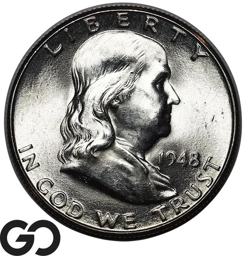 1948-D Franklin Half Dollar, Very Lustrous Solid Gem BU++