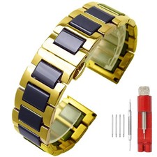 14mm Polished Ceramic Watch Band Stainless Steel Watch Strap Replacement Brac...