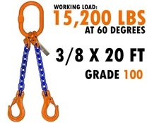 3/8" x 20' FT Grade 100 Chain Sling Spreader Safety Latch Hook Lifting Overhead
