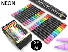 TOOLI-ART 24 Neon Fluorescent Acrylic Paint Pens Set (EXTRA FINE + MEDIUM)