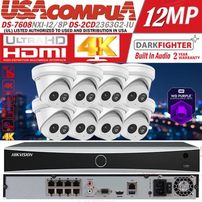 Hikvision 8CH IP Camera CCTV System 8PoE NVR DS-7608NXI-K2/8P 6MP W/ Mic Lot
