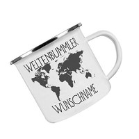 "Emaille-Tasse M. Wunschname \" Weltenbummler ... (Wunschname) \""