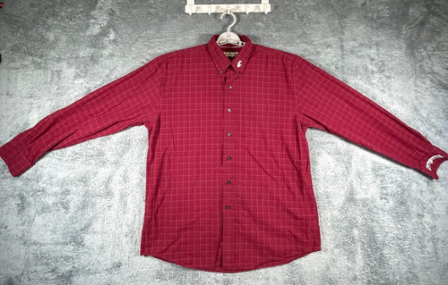 WSU Cougars Button Shirt Mens Large Red Grid Cuff Spellout Washington State - Picture 2 of 12