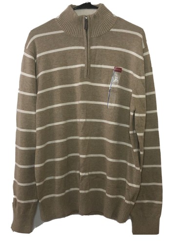MERONA Mens Tan Striped Long Sleeve 1/4 