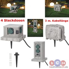 Gartensteckdose Steinoptik 4-fach Außensteckdose Dämmerungssensor IP44 3m Kabel
