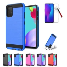 For Samsung Galaxy A52 5G, Slim Metallic Design Hybrid Case Cover Tempered Glass