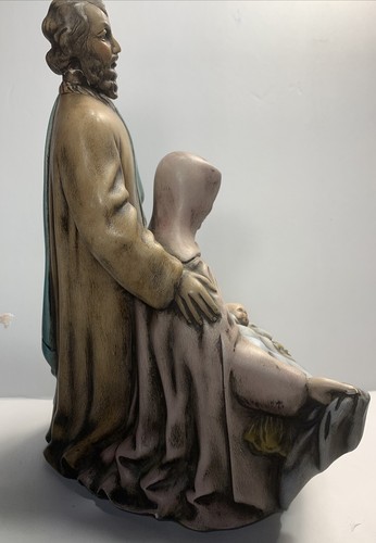 Vintage Holy Family Joseph, Mary & Baby Jesus 10.5" Porcelain Nativity Figurine - Foto 4 di 12