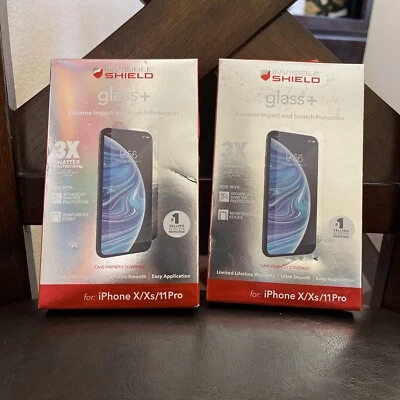 Two Pack - ZAGG iPHONE X XS Clear Screen Protector Invisible Shield Glass+ - Image 1 of 4