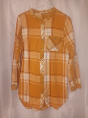Vanilla Star Plaid Shirt Orange Yellow White Lined Cotton Womens Medium