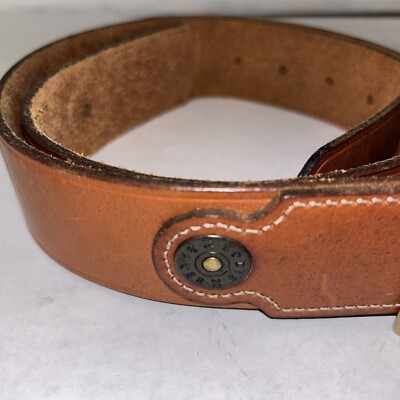 Vintage Eddie Bauer Medium Width Leather Belt Rectangular Brass Buckle Medium Vintage Eddie Bauer Italian Brown Leather Belt Brass Buckle  main image 4