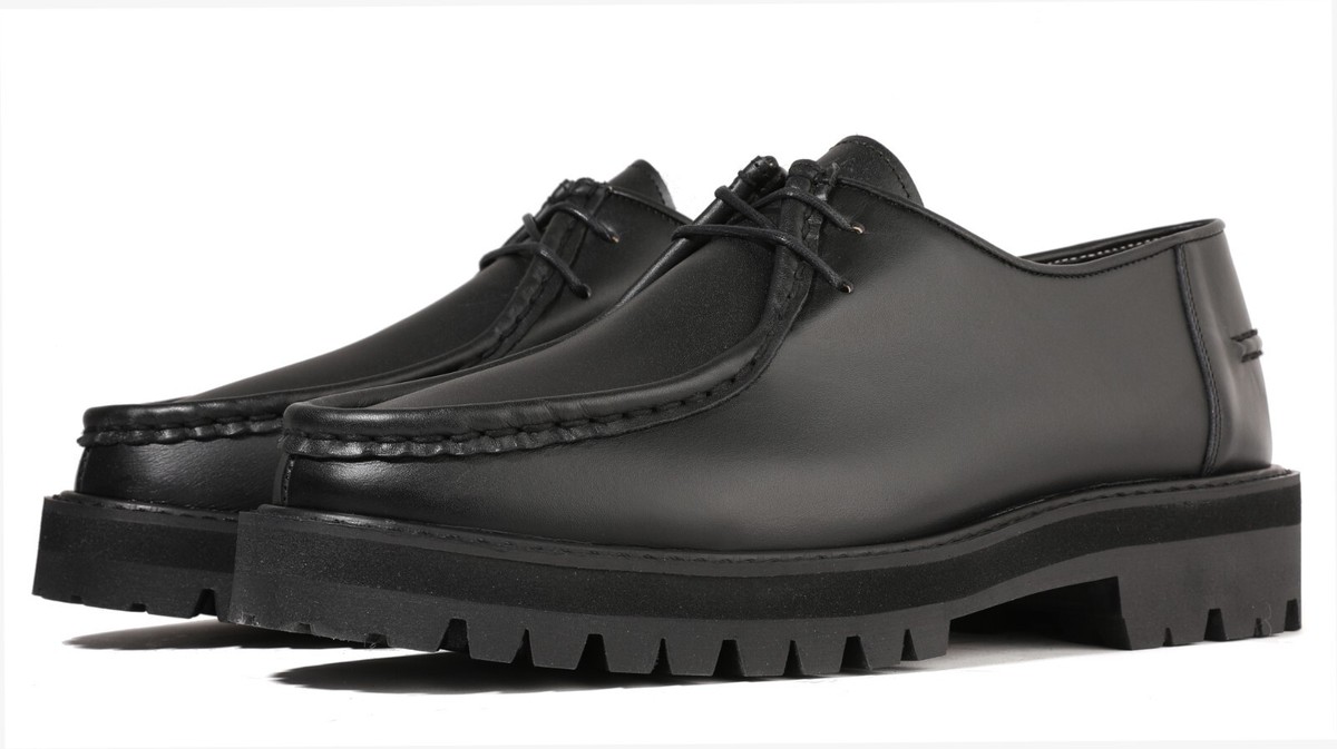 Firenze Atelier Mens Black Leather Moc Toe Tyrolean Derby Shoes W