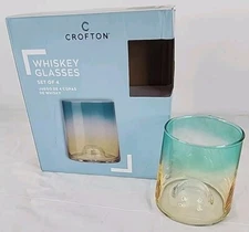 Crofton Whiskey Glasses Set Of 4 Green To Yellow, In Original Box, NEW NIB