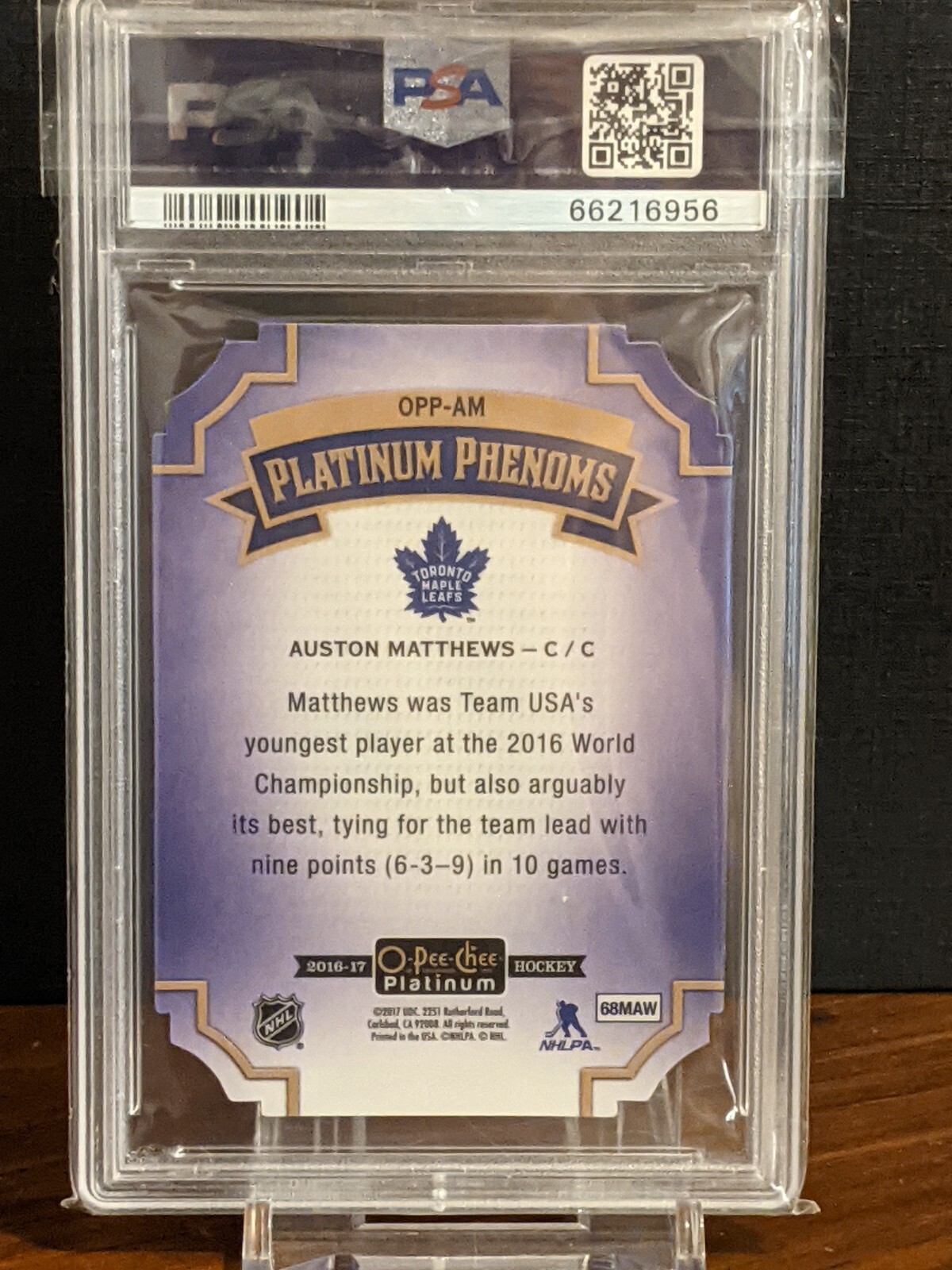 2016-17 O-Pee-Chee Platinum #AM Auston Matthews Phenoms Rookie PSA 10 view 2
