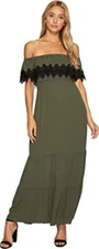 Romeo and Juliet Couture OLIVE/BLACK Off Shoulder Lace Trim Long Dress, US Large