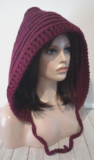 handmade-crochet-womans-oversized-hat-hood-pixie-scoodie-claret-maroon-new