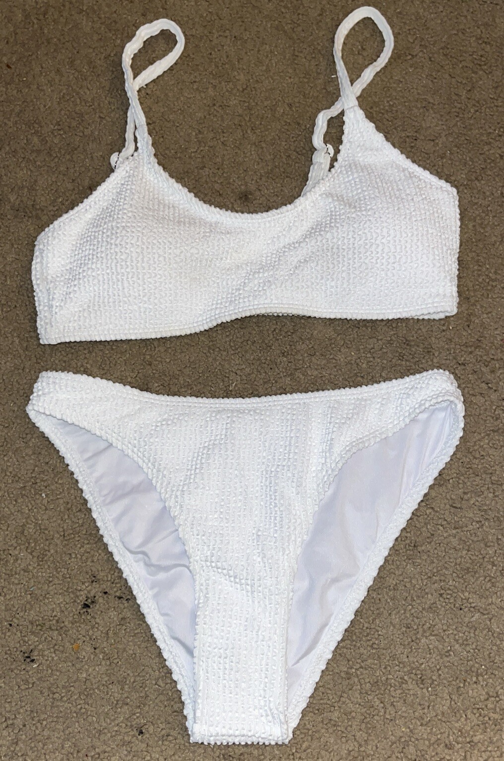 Fanuerg Women's White Ribbed Scoop Neck Bikini Top - Small Size with Spaghetti Straps