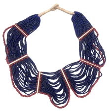 Multistrand Blue Beaded Layered Statement Necklace 21 Inch Long