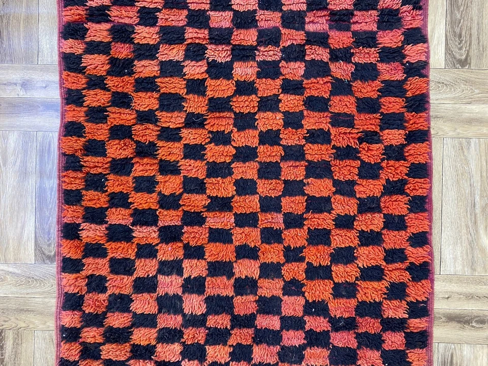 Check Runner Rug,Handmade Hallway,Modern Checkered Area Rug,Stairs Rug,3'x6'6" - Image 3 of 4