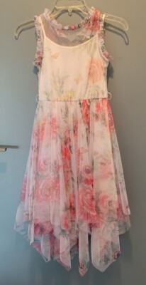 Lilt flowery tulle party wedding event dressy flower girl dress girl M 7/8 pink