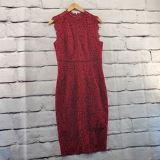 BARDOT A-Line Dress Womens 6 Lae Sleeveless Partially Lined Knee Dark Red