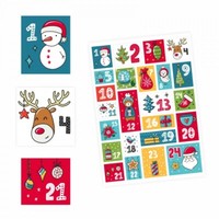 24 Adventskalender Zahlen Aufkleber Bunt - Eckig - Sticker Weihnachten Basteln
