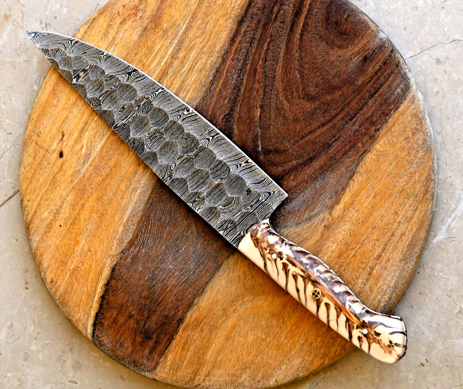 Custom Hand Made Forged Damascus Steel Chef Knife PineCone Handle 2795