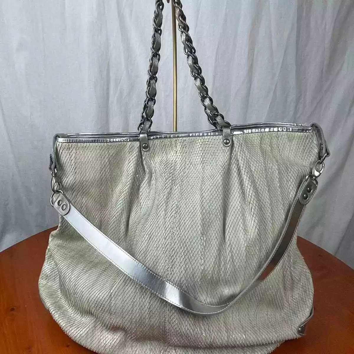 TAMMI LYN SILVER WHITE PYTHON SKIN LARGE BAG eBay