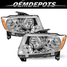 For 2011-2013 Jeep Grand Cherokee 11-17 Compass Halogen Headlights Headlamps L+R