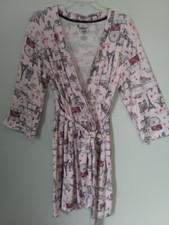 NWOT Laura Ashley Robe Size Large Pink London Paris Print 3/4 Sleeve Knee Length