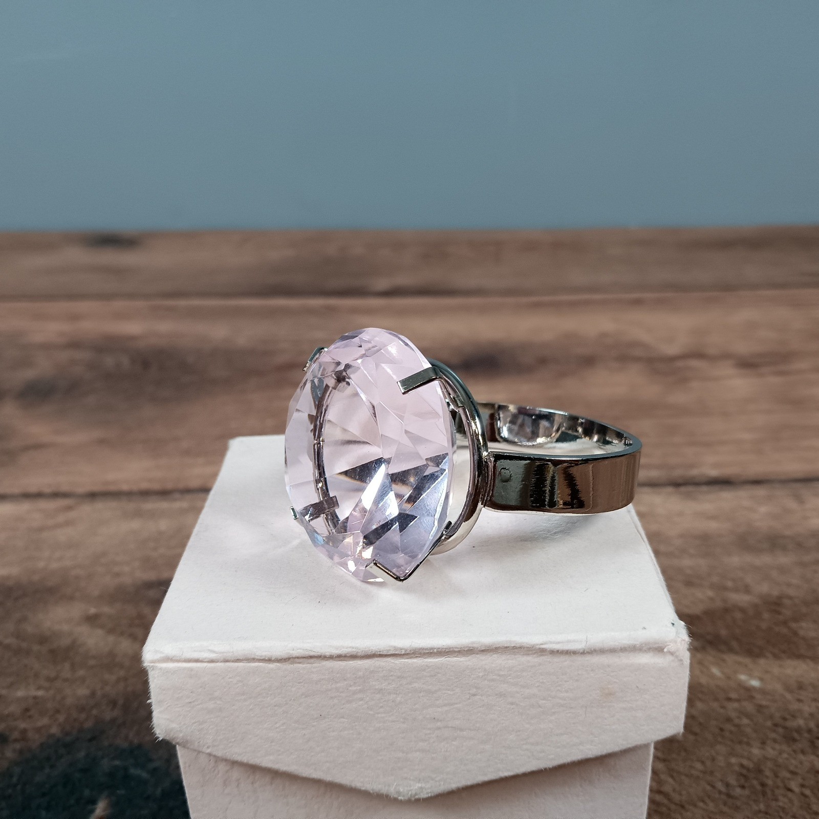 Large Crystal Rhinestone Statement Ring Silver To… - image 3