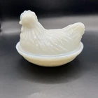 Vintage Milk Glass Hazel-Atlas Hen On Nest Trinket/ Candy Dish 4 1/2 In Long