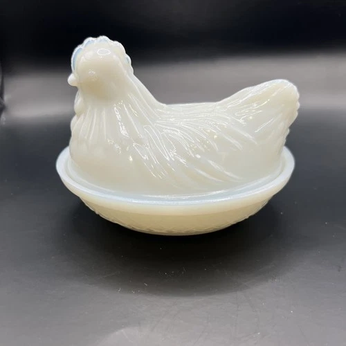 Vintage Milk Glass Hazel-Atlas Hen On Nest Trinket/ Candy Dish 4 1/2 In Long