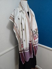 Vintage Asian Indian Shawl Scarf Wrap Cream Purple Paisley Gently Used Silk